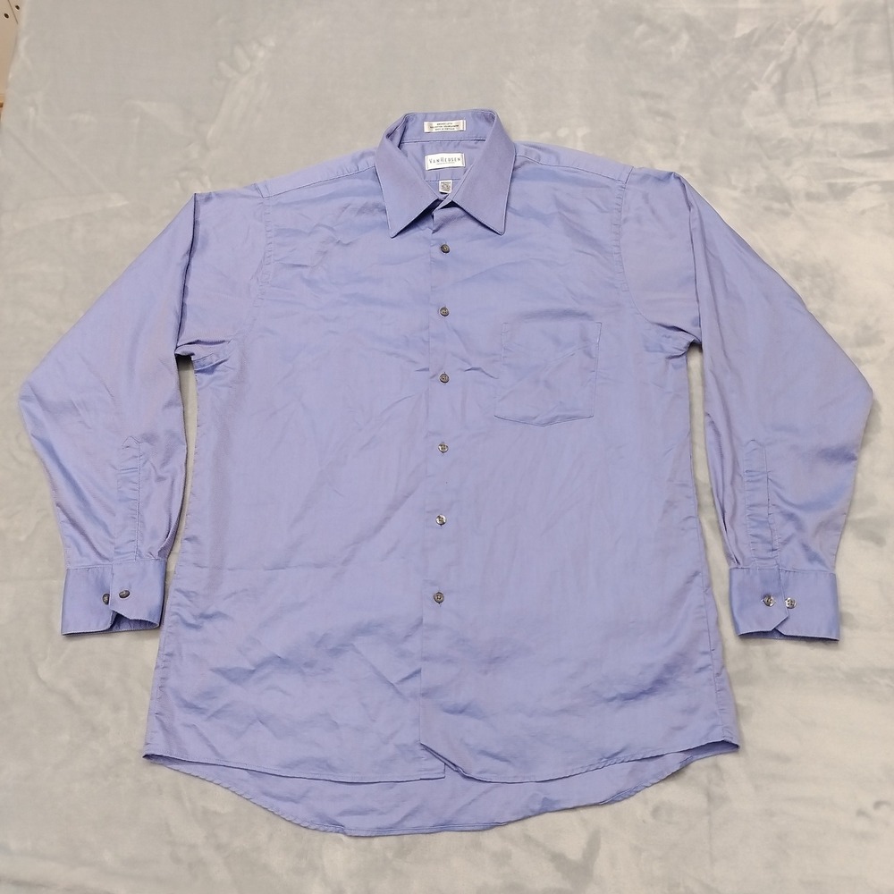 Van Heusen Shirt Mens L Blue Wrinkle Free Button Broadcloth Office Professional